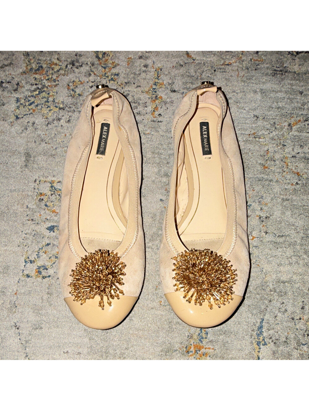 Alex Marie Beige Leather Beaded Cap Toe Ballet Flats Slip-On Women’s 8.5M